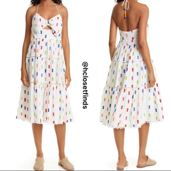 NWT FarmRio Pineapple Appliqué Keyhole Bodice Cotton Midi Dress 100% Cotton